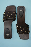 STUDDED LEATHER HEELED SANDALS