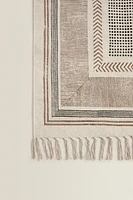 RECTANGULAR BLOCK PRINT COTTON AREA RUG WITH FRINGING