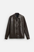 WASHED FAUX LEATHER OVERSHIRT