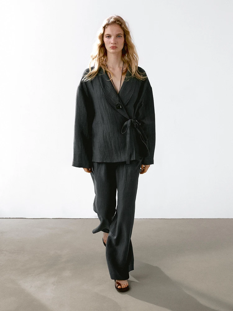 Pantalon large lin mélangé