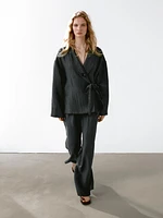 Pantalon large lin mélangé