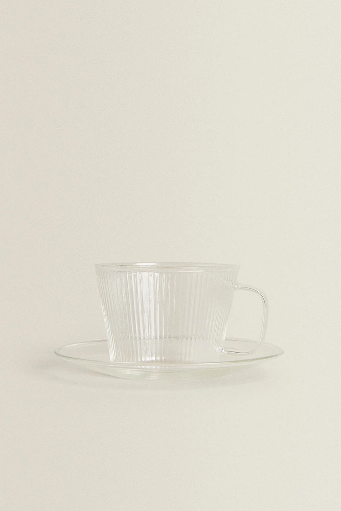 BOROSILICATE GLASS TEACUP AND SAUCER