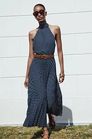 POLKA DOT MIDI HALTER DRESS WITH BELT