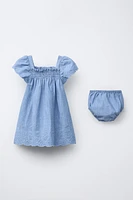 FLOWY DENIM EMBROIDERED DRESS AND PANTIES