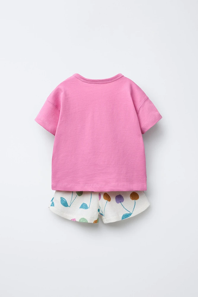 SOLID T-SHIRT AND WAFFLE BERMUDA SHORTS SET