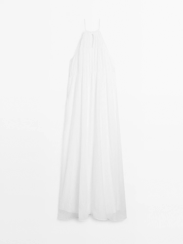 Robe longue plissée froncée