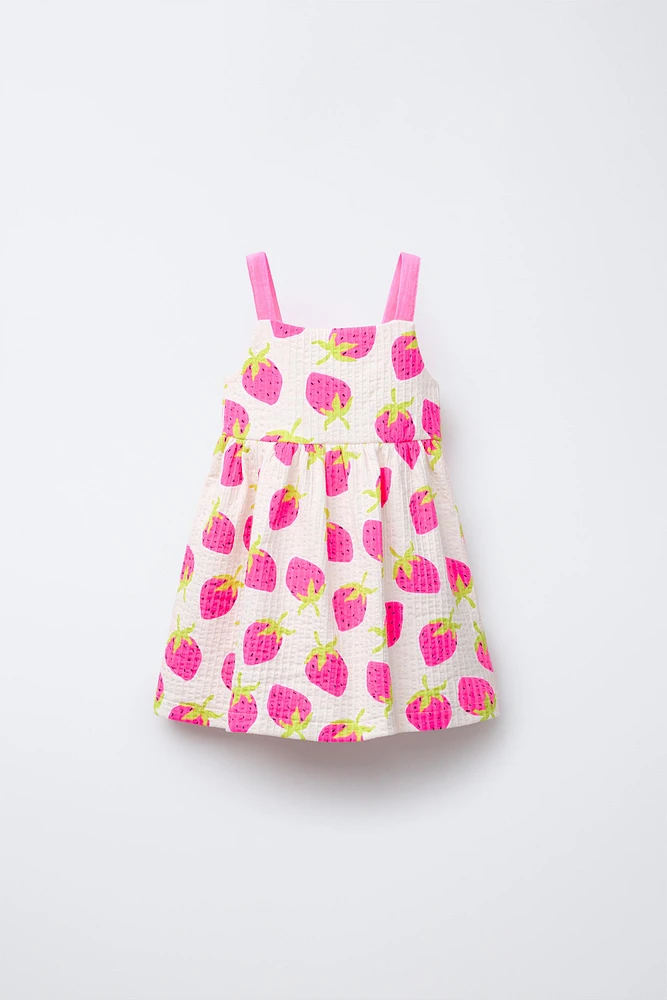 TEXTURED PRINT DRESS WITH BOW