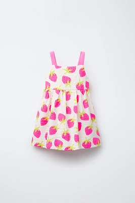 TEXTURED PRINT DRESS WITH BOW