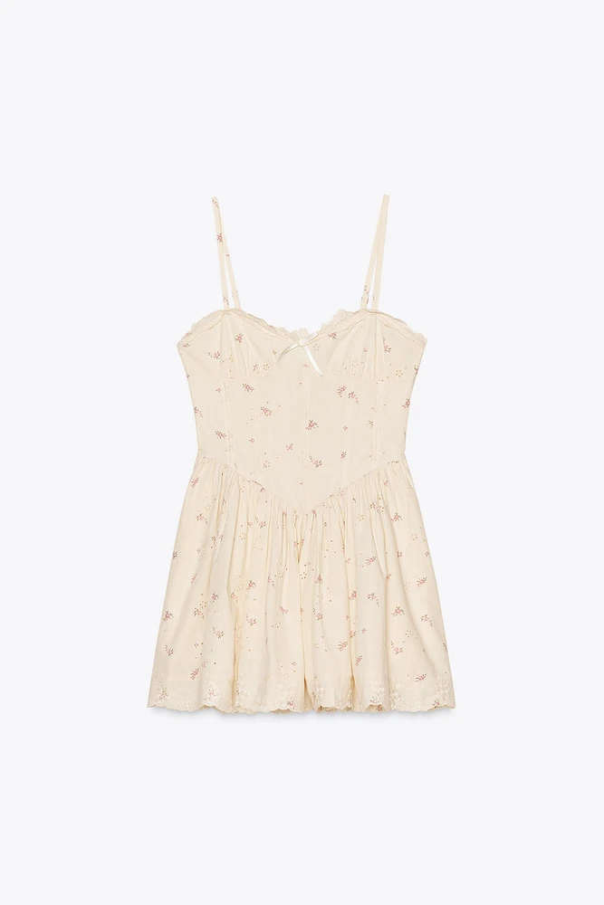 PRINTED POPLIN CORSET DRESS