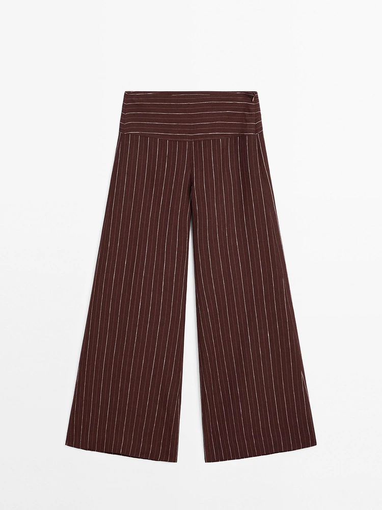 Pantalon large lin taille haute