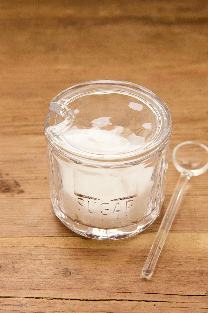 GLASS SUGAR BOWL WITH LID