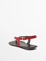 Split suede flat sandals