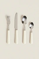 4-PIECE FLATWARE SET WITH CREAM HANDLE