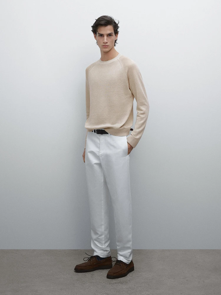 Pantalon tapered fit coton lin