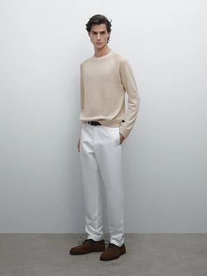 Pantalon tapered fit coton lin