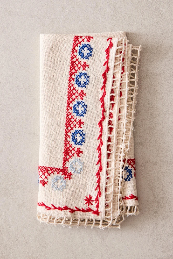 LOT SERVIETTES DE TABLE COTON BRODERIES POINT DE CROIX (LOT DE 2)