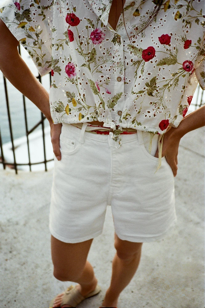 PRINTED SHIRT WITH EYELET EMBROIDERY