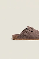 BUCKLED FELT MULE CLOG SLIPPERS