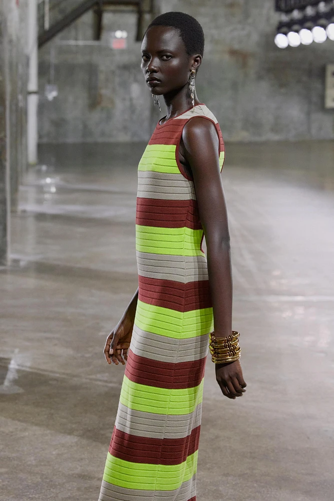 STRIPED KNIT LONG DRESS