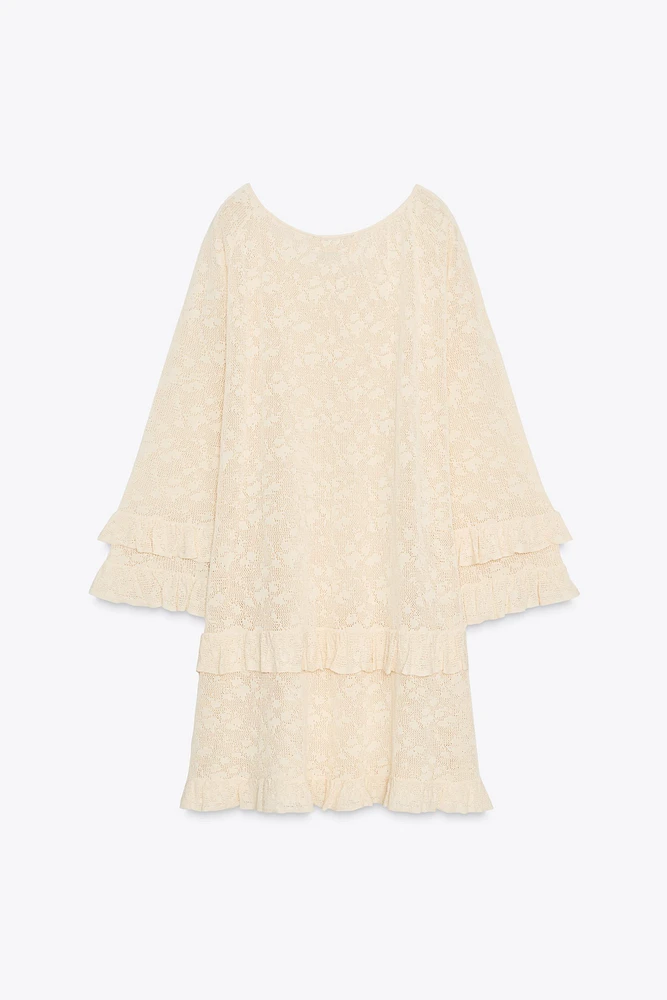 POINTELLE KNIT RUFFLE DRESS