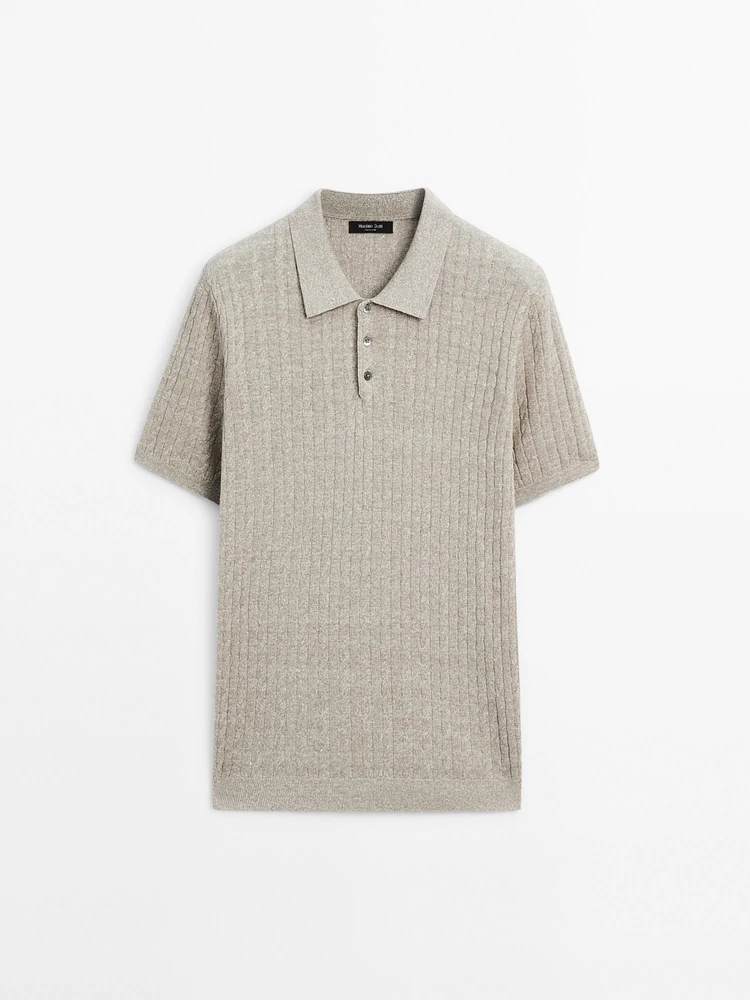 Cotton and linen blend knit polo sweater