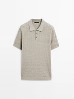 Cotton and linen blend knit polo sweater