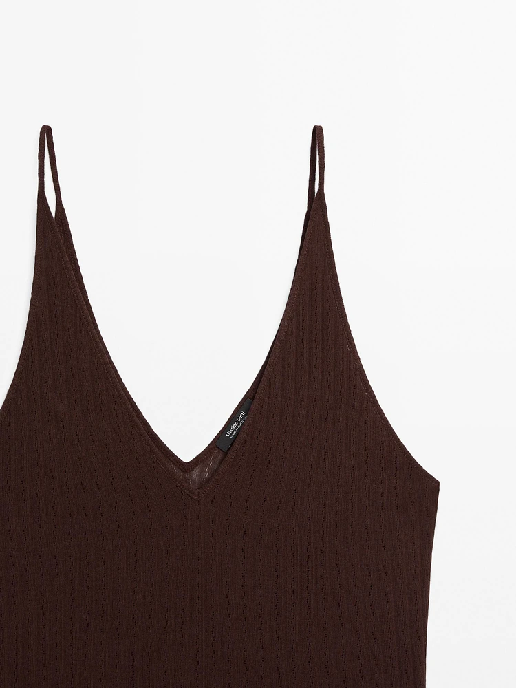 Openwork cotton blend strappy top