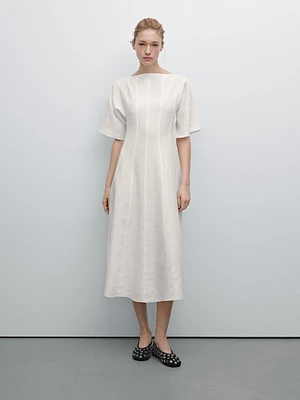 100% linen midi dress with seams