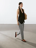 Striped low-rise straight-leg jeans