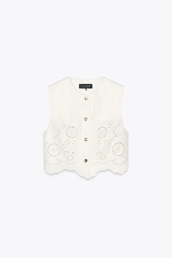 EMBROIDERED EYELET VEST TOP