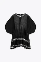 EMBROIDERED FINE KNIT LONG BLOUSE