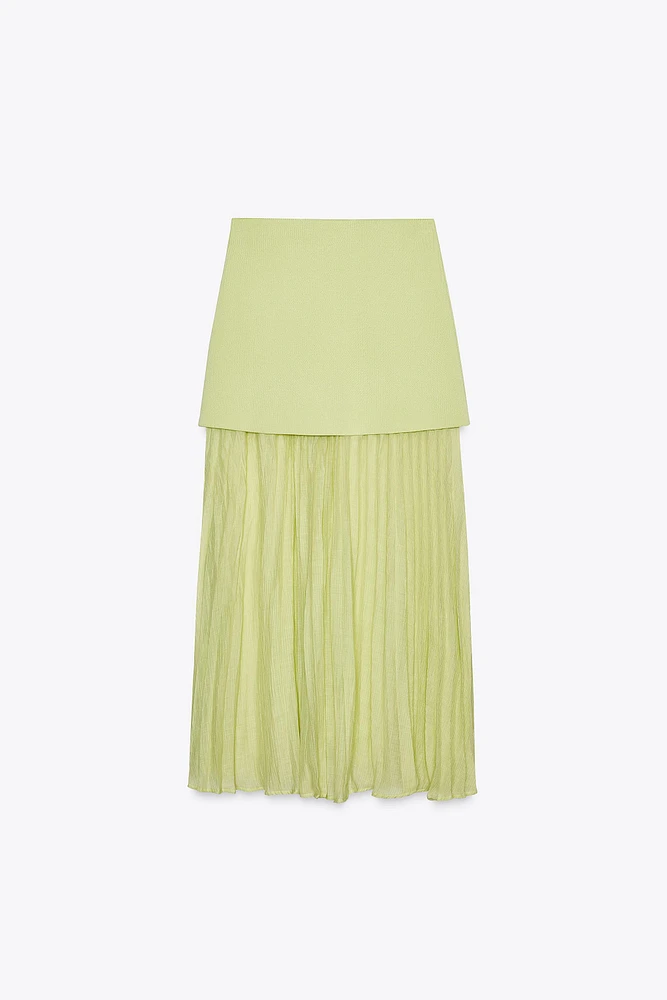 MIXED PLEATED KNIT SKIRT