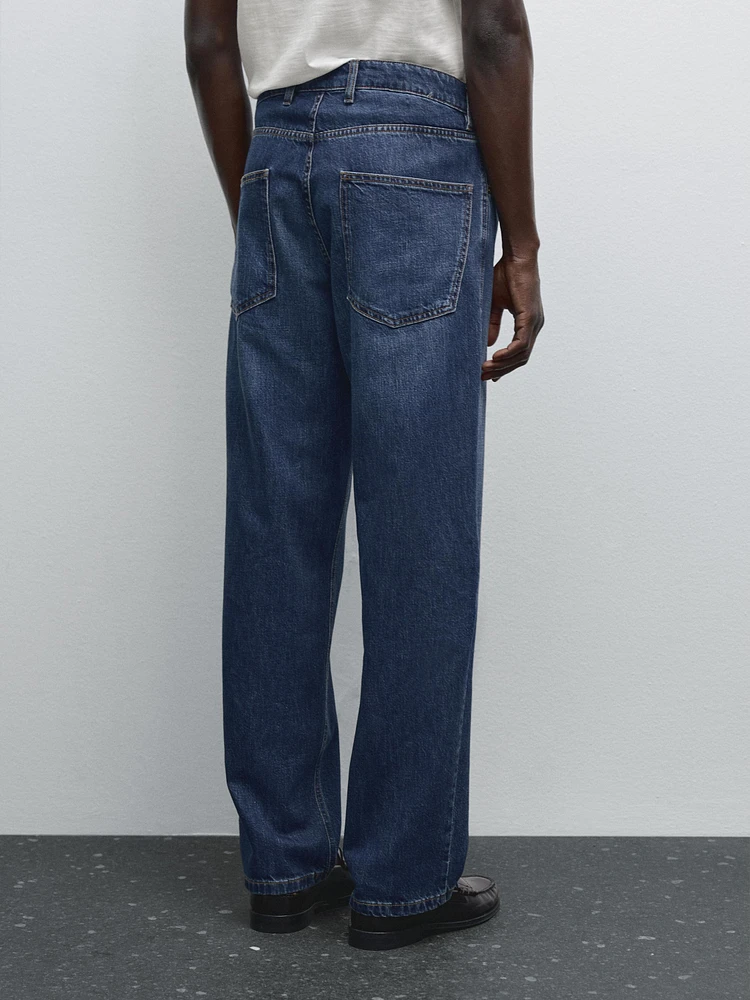 Cotton blend wide-leg jeans