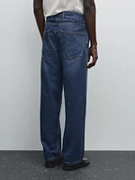 Cotton blend wide-leg jeans