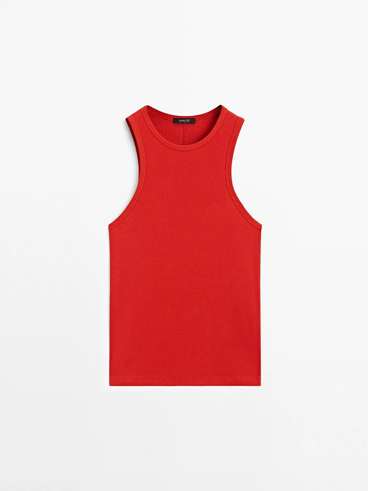 Top à encolure américaine en coton mélang