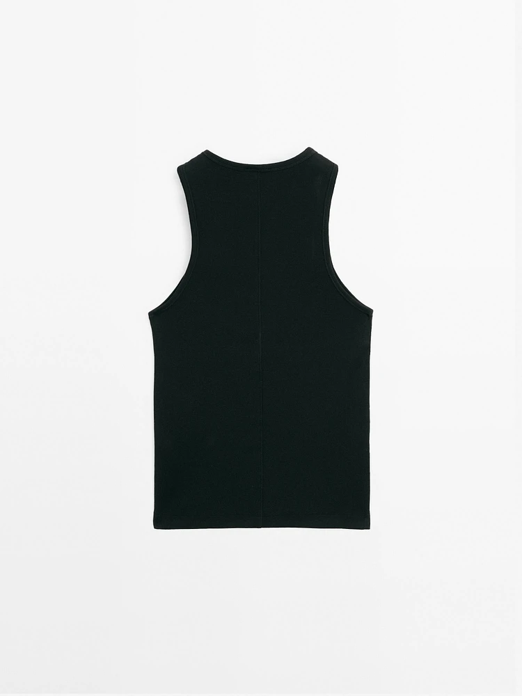 Cotton blend halter-neck top
