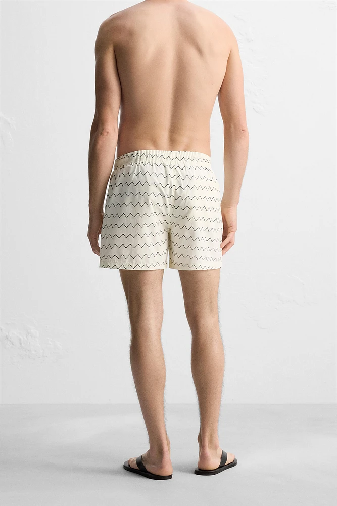 SHORT DE BAIN COUPE CLASSIQUE À IMPRIMÉ GÉOMÉTRIQUE
