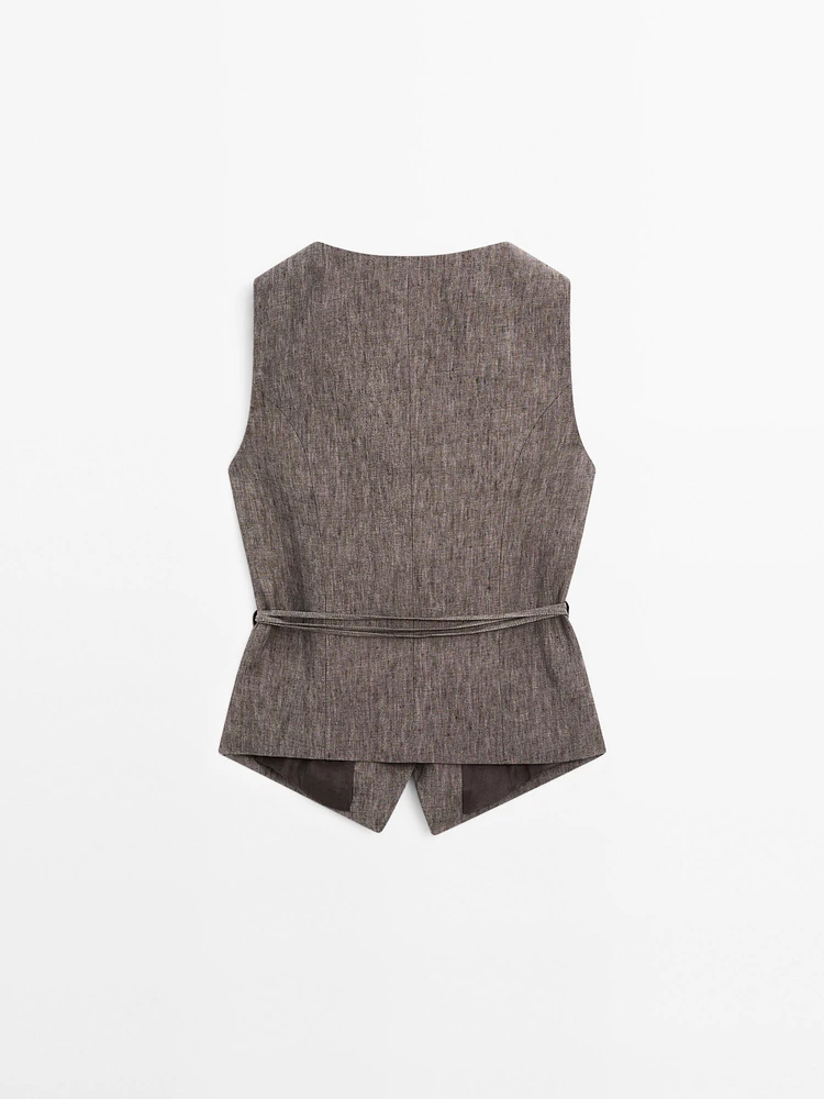Flecked linen waistcoat with tie detail