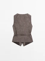 Flecked linen waistcoat with tie detail