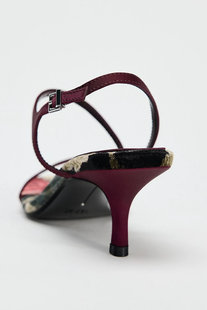 HIGH HEELED VELVET DRAWING SANDALS