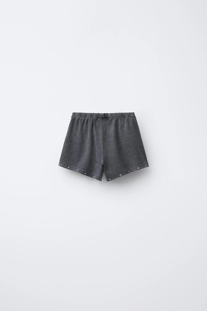 WASHED EFFECT STUDDED BERMUDA SHORTS