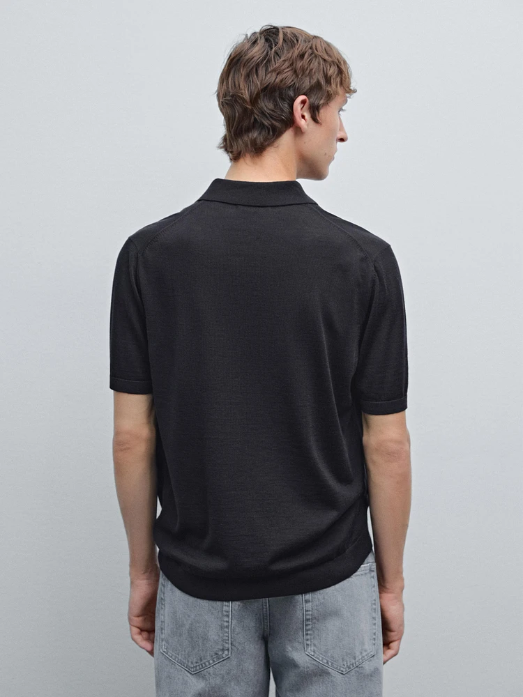 Polo en maille de laine mélangée à manches courtes