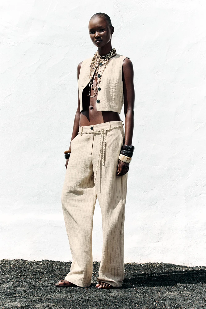 STRIPED PANTS WITH BRAIDED BELT