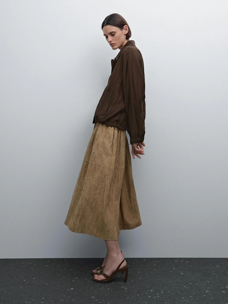 Straight suede leather midi skirt