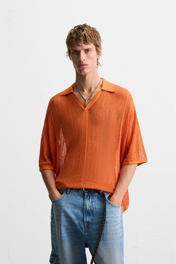 OPENWORK KNIT POLO SHIRT