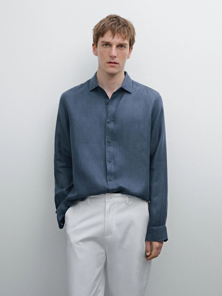 100% linen regular fit twill shirt