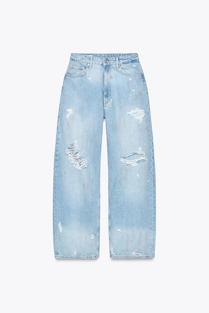 TRF MID-RISE RIPPED BAGGY JEANS