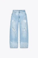 TRF MID-RISE RIPPED BAGGY JEANS