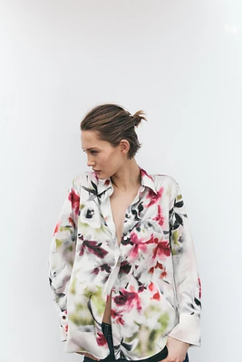 FLORAL PRINT SATIN SHIRT