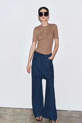 BUTTONED LINEN T-SHIRT